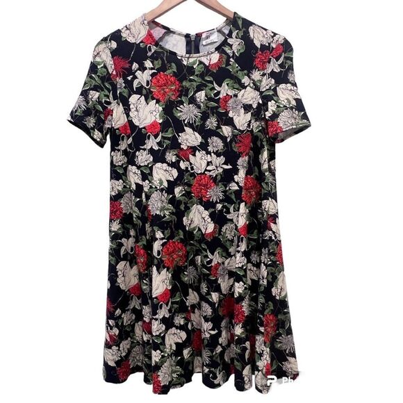 Zara TRF Black Floral Rose Botanical Swing Short Sleeve Flowy Tunic Dress 💜 - Picture 3 of 11